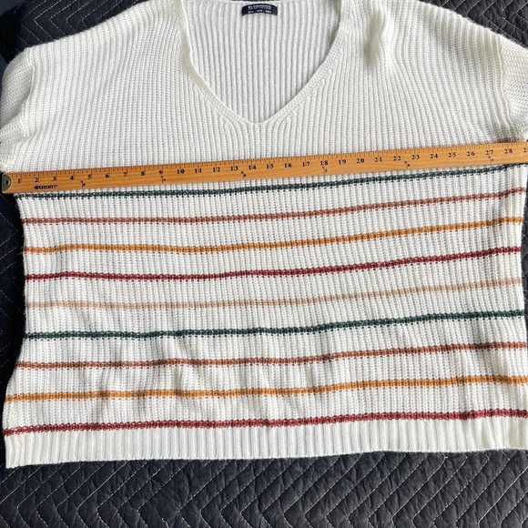 Bloomchic Sweater Womens Plus Size 26 Cream Striped Long Sleeve Boxy V-neck - Picture 7 of 10